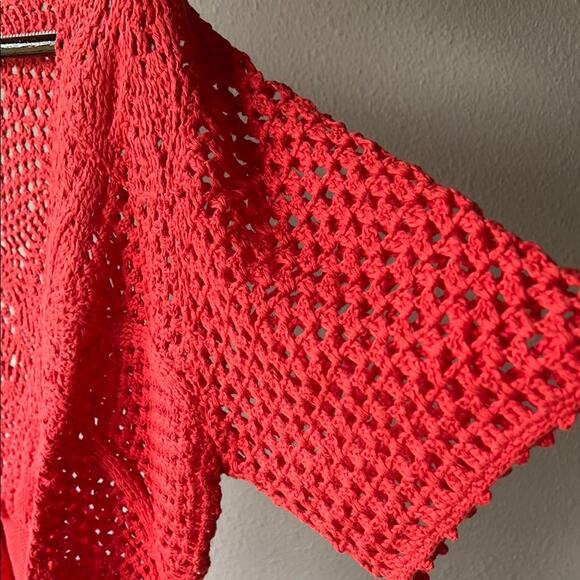 NWT Coldwater Creek Coral Crochet Craze Knit Short Sleeve Cardigan Sweater - 1X - Picture 6 of 10